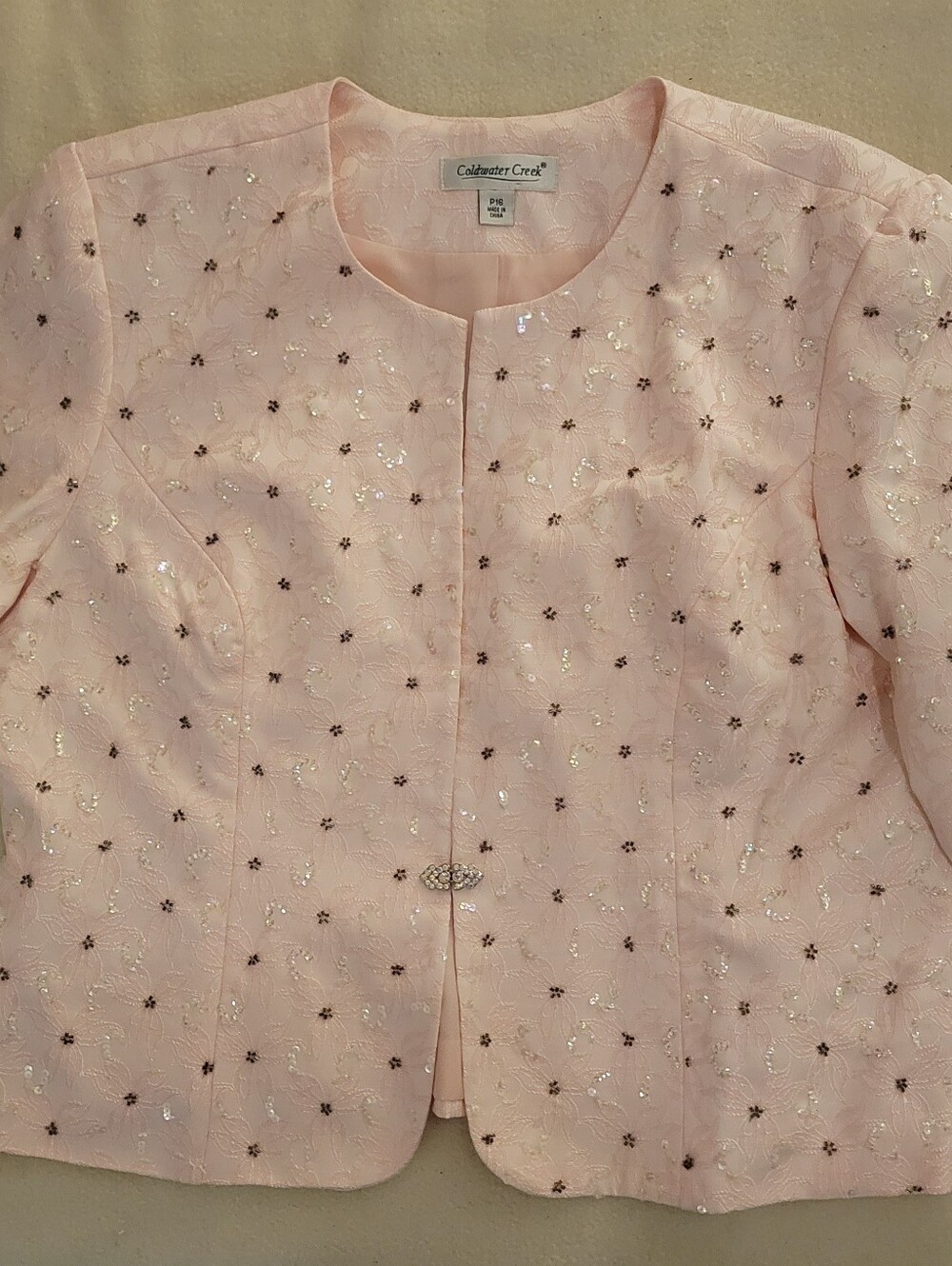 Coldwater Creek Petite 16 Pink Embellished Sequin Floral Dressy Jacket Blazer